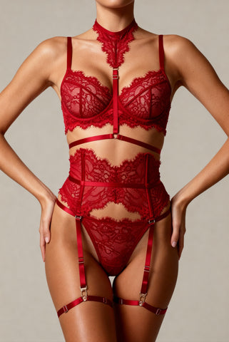 Ensemble lingerie pour femme cinq pièces - MOON Rouge