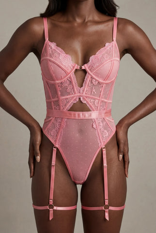 Body en dentelle avec tour de cuisses - AUDACE Rose