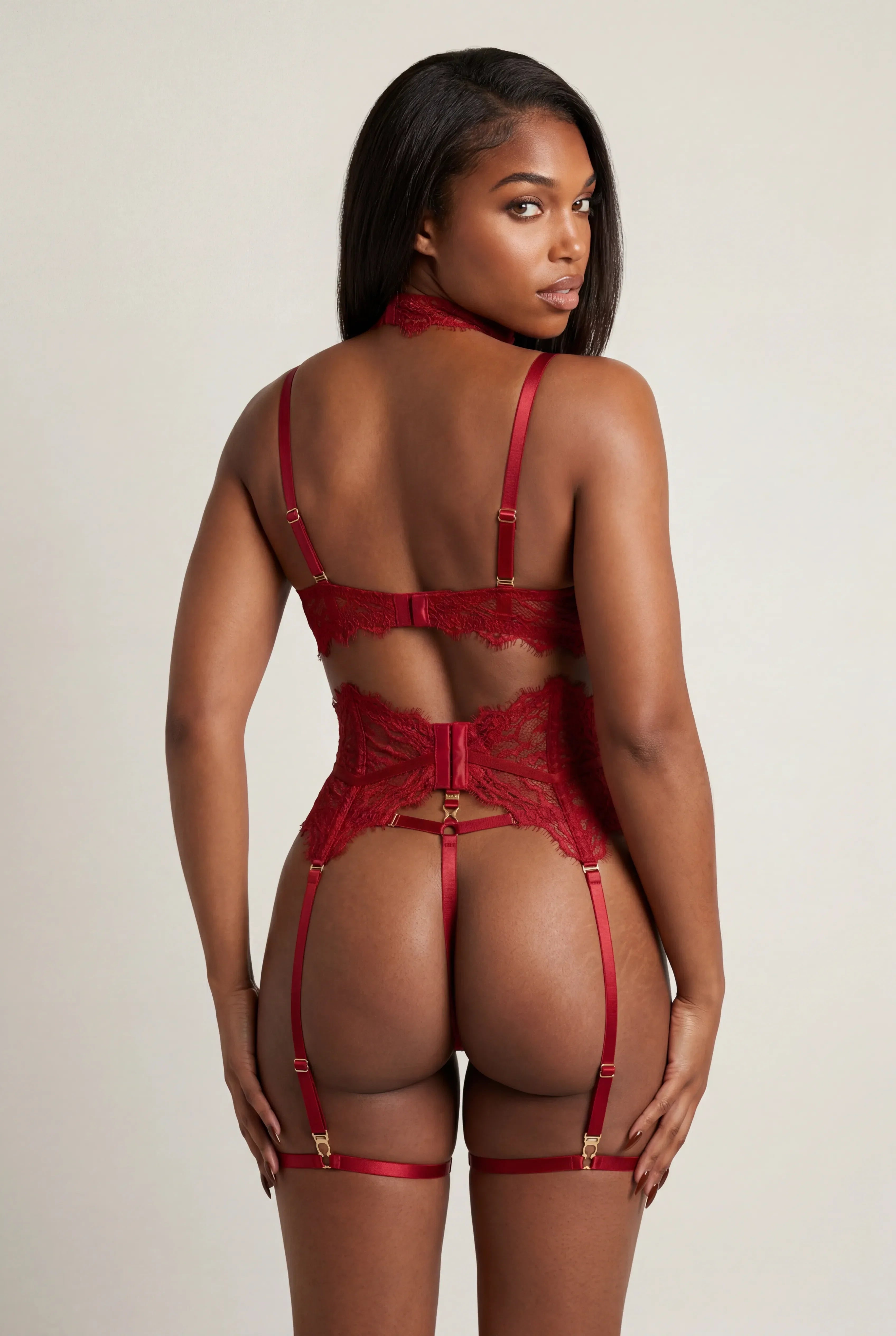 Ensemble Lingerie Pour Femme Cinq Pi Ces Moon Rouge