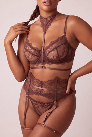 Ensemble lingerie pour femme cinq pièces - MOON Chestnut